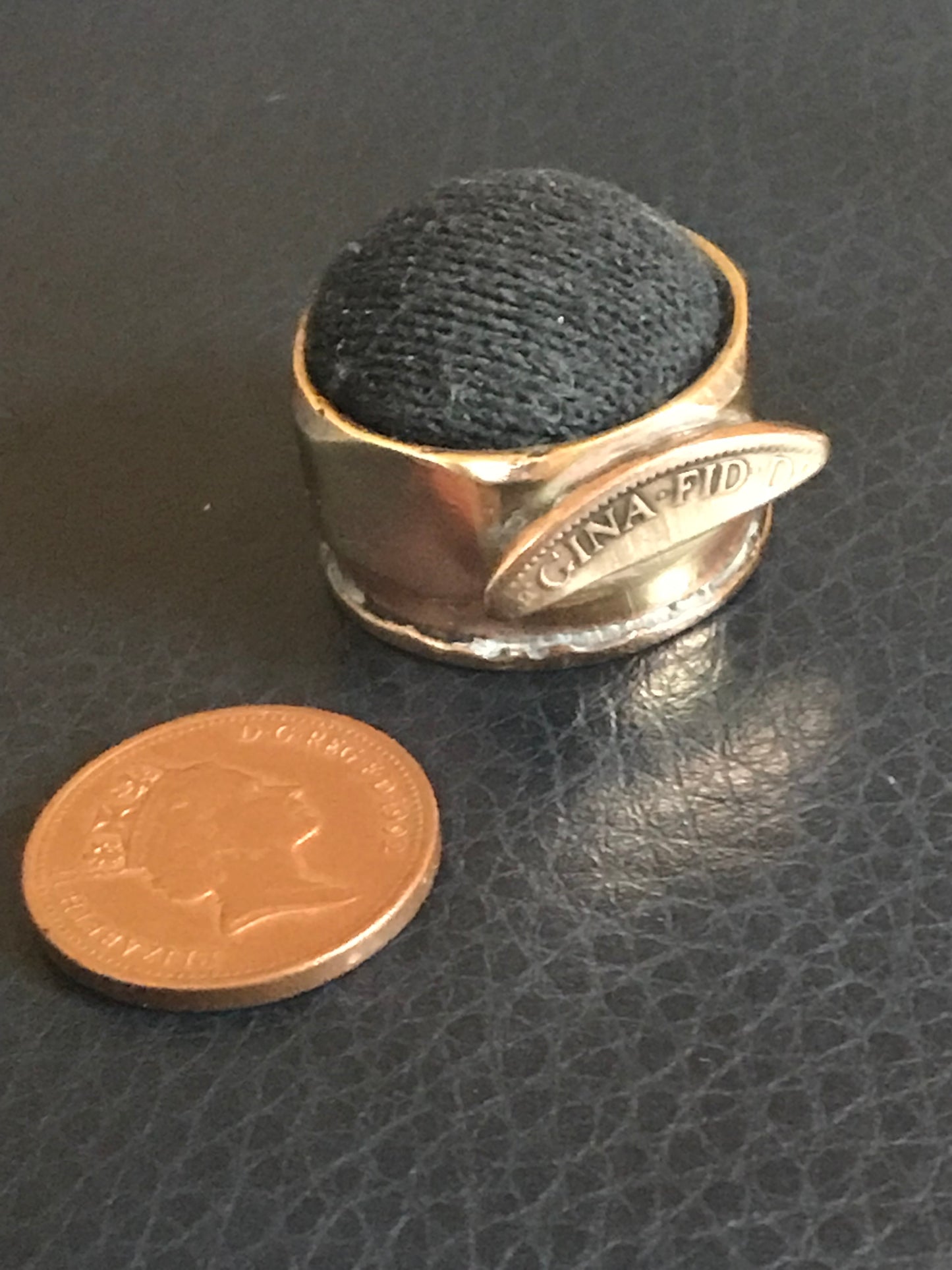 Trench Art WW2 mini pink cushion made from brass wheel nut
