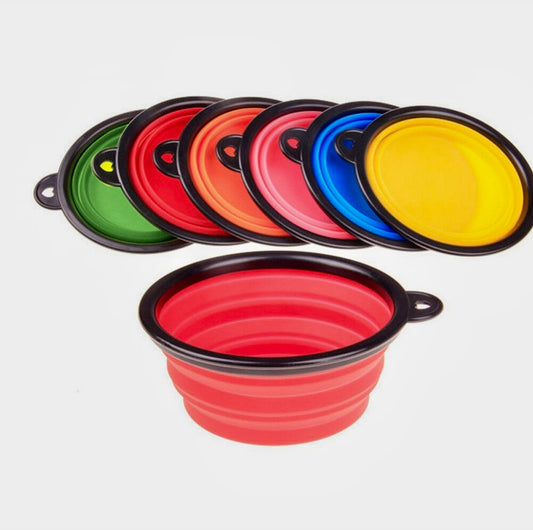 Collapsible Portable Bowl Dog Cat Pet Travel Silicone Water Dish Camping available in blue or pink