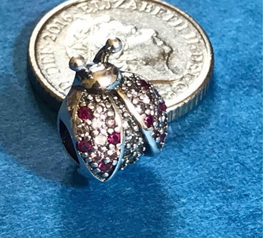 Genuine 925 Silver Ladybird Ladybug charm for your bracelet comes in a cute velvet pouch