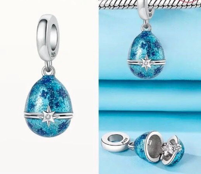 Easter egg charm for bracelet 925 silver