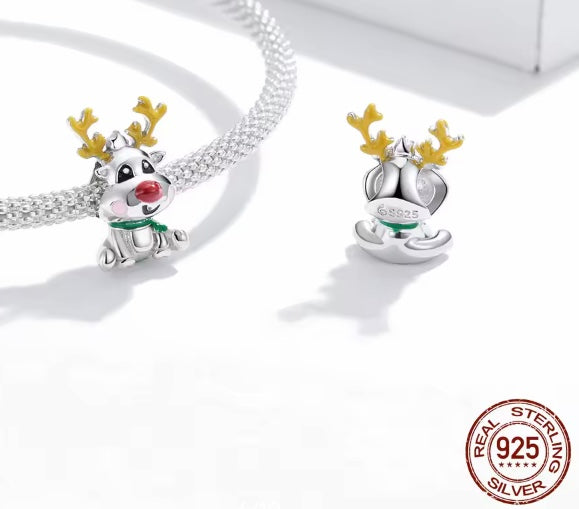 High Quality Reindeer Christmas Charm Hallmarked S925 Sterling Silver comes in a cute velvet pouch FREE Postage fast dispatch Fits: Popular European Charm Bracelets Christmas