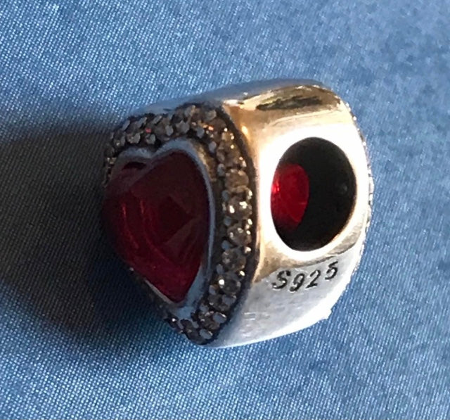 Silver 925 red heart charm fits charm bracelet 