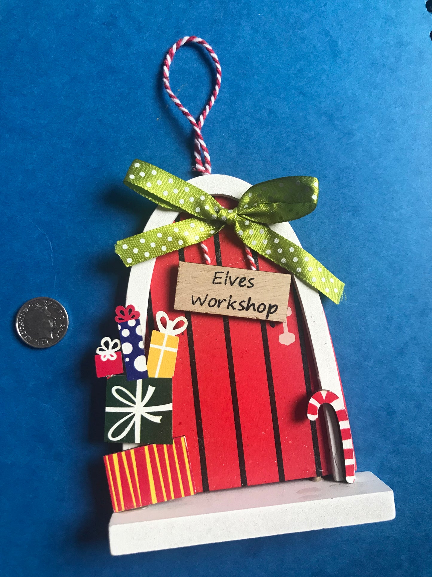 Elves Workshop Door Christmas decoration Handmade from wood tree ornament